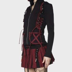 Tripp NYC Bo Peep Hoodie Black and Red Lace-Up Jacket Slim Fit XS NWT